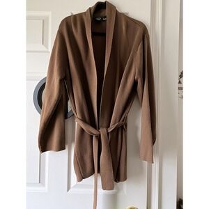 Anne Klein 100% Wool Cardigan‎ Brown Belted Sweater Small Petite